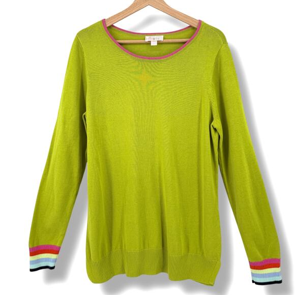 Belle by Kim Gravel Sweaters - Belle by Kim Gravel Preppy Rainbow Cuff Sweater Women's Size Large Boat Neck
